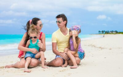 Happy family vacation on caribbean perfect beach