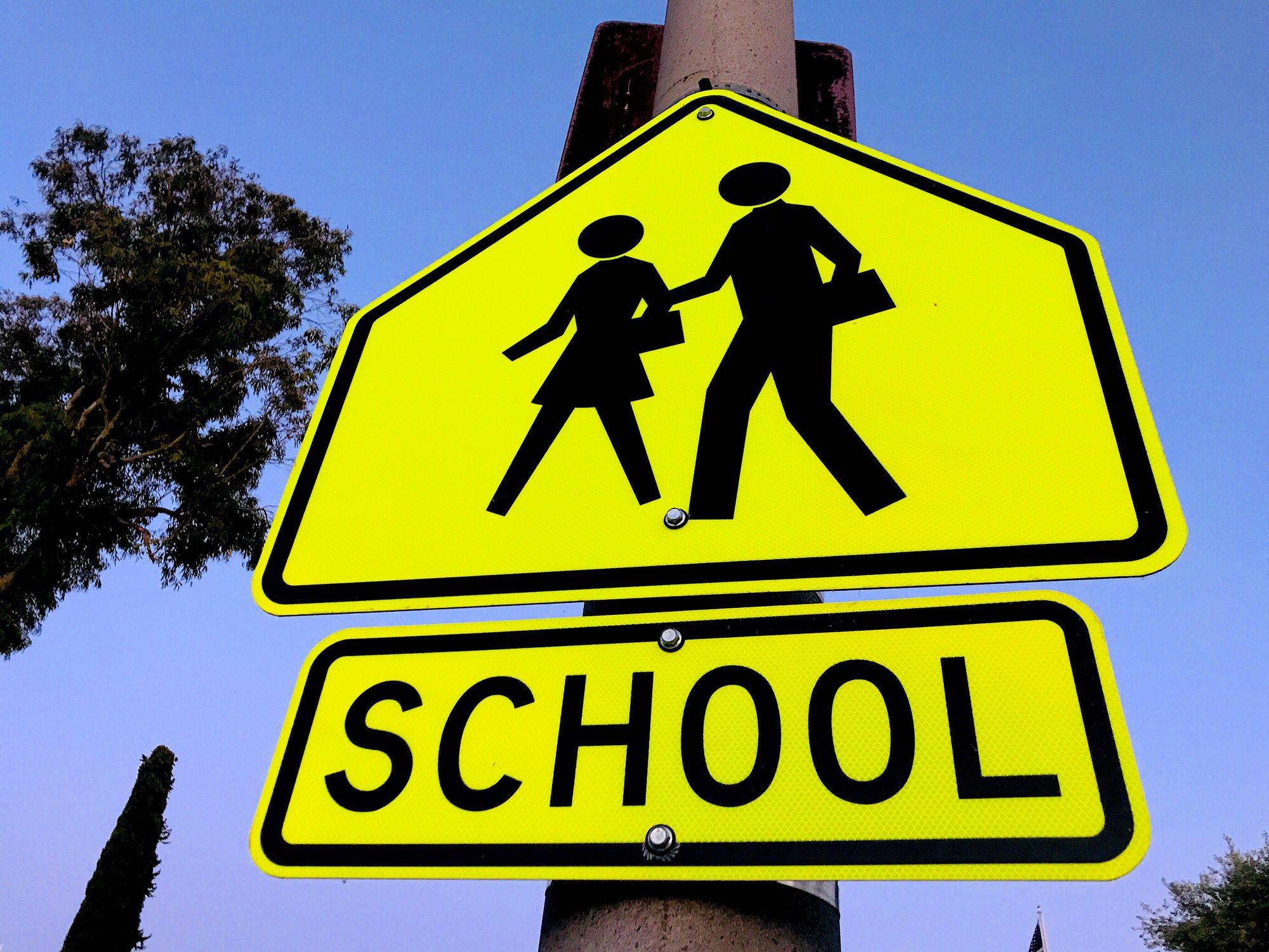 School zone crossing sign with people