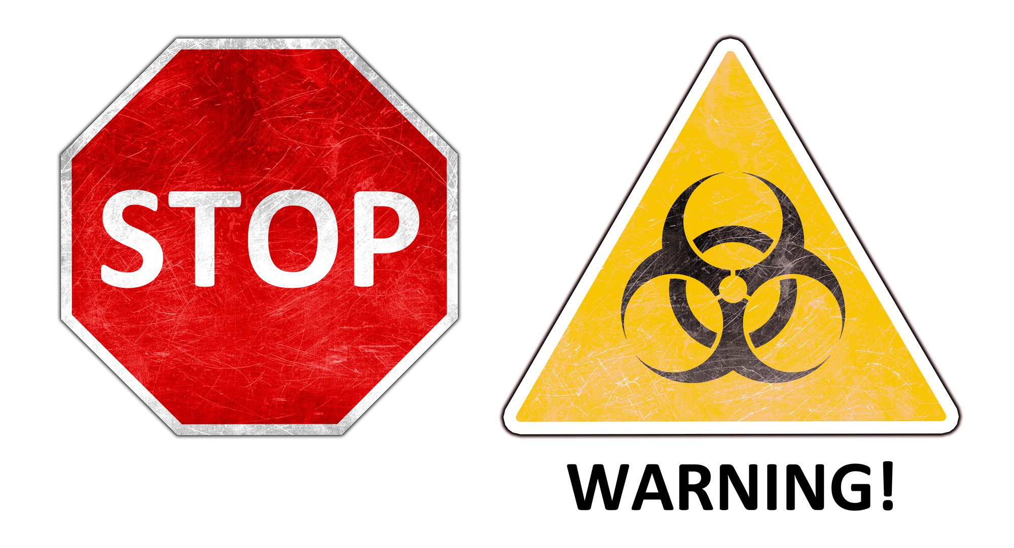 Illustration Warning and stop signs isolated on white