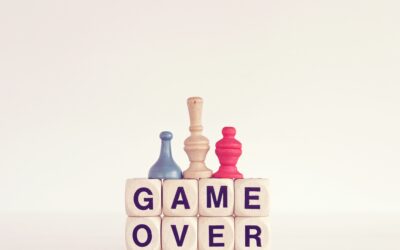 Game over word dice with game tokens