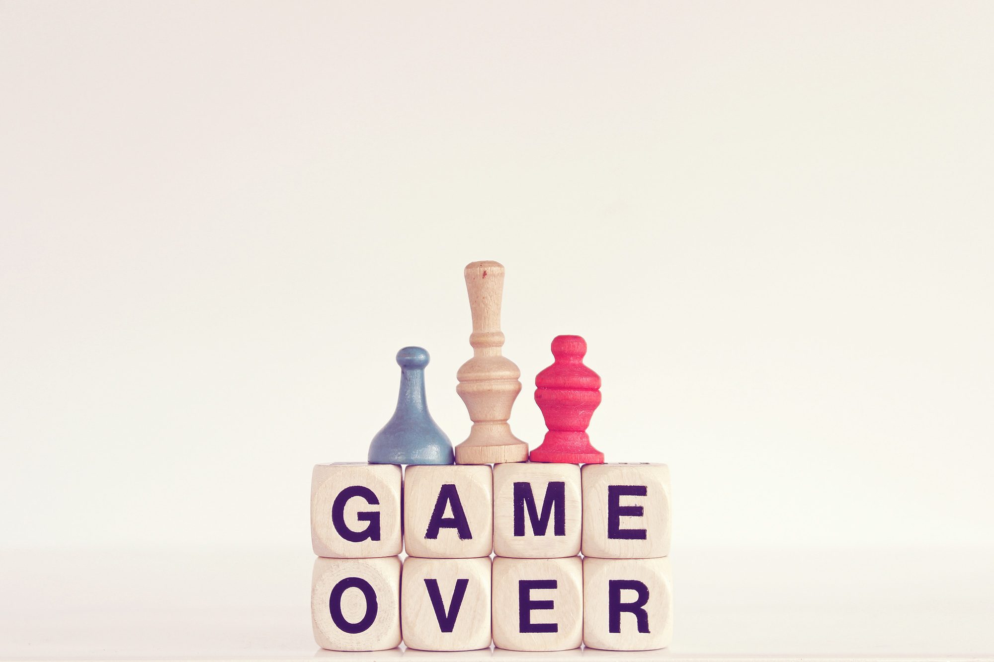 Game over word dice with game tokens